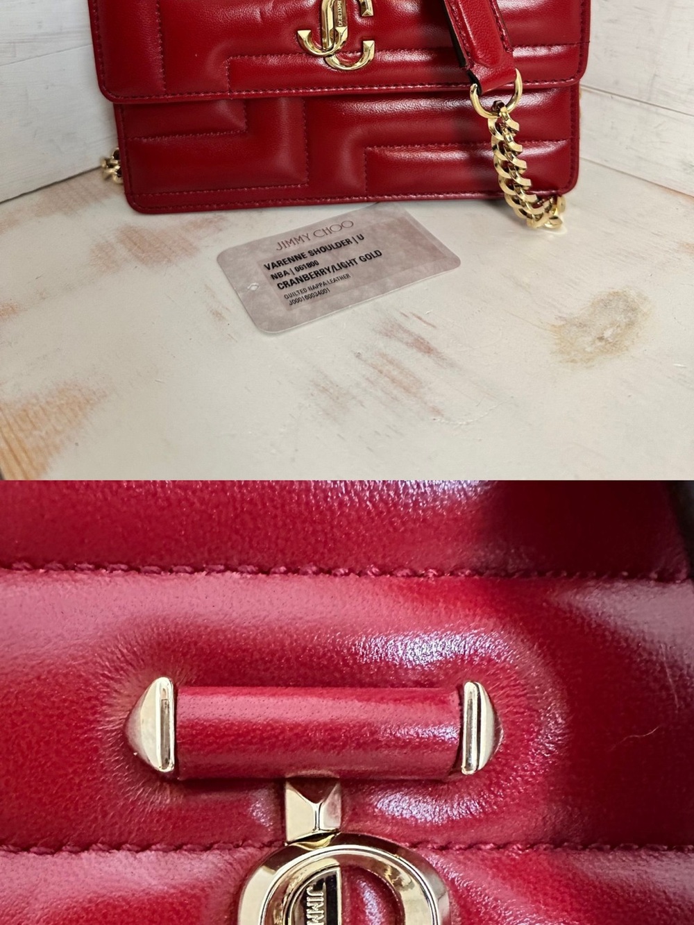 Jimmy Choo Cranberry Red Quilted Shoulder Bag with Gold Chain